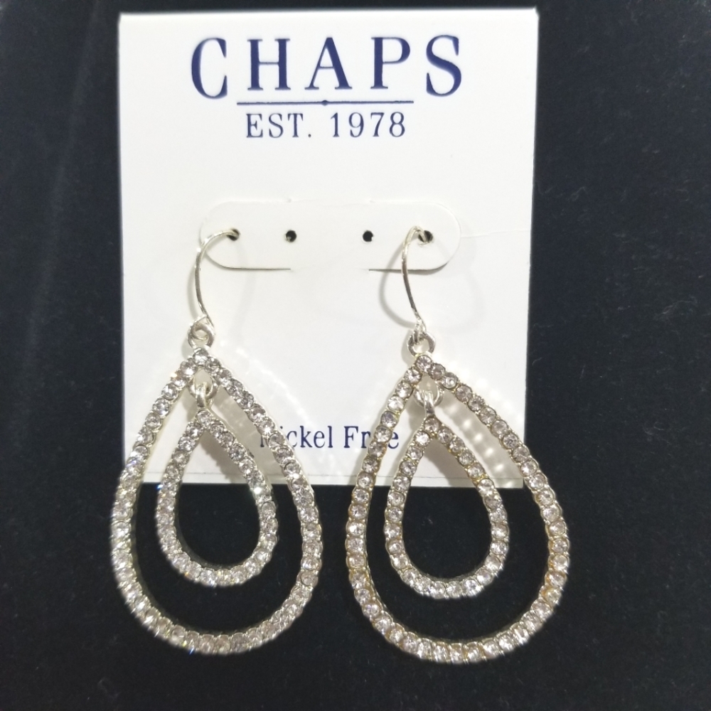 Chaps Rhinestone Teardrop Silver Earrings